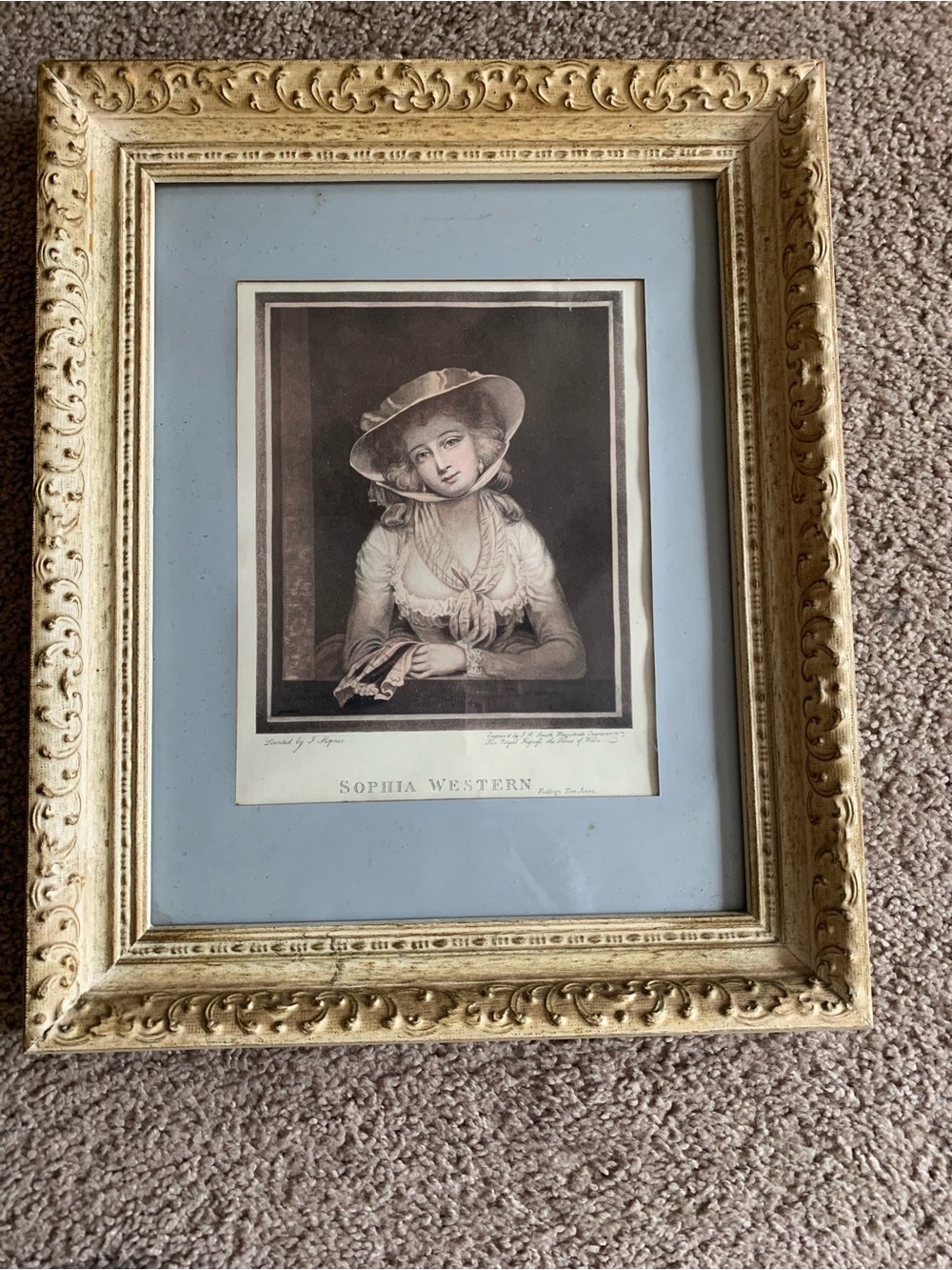 Decorative Gold Ornate Picture Frame with Light Blue Mat